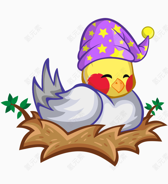 卡通手绘可爱戴帽子小鸡