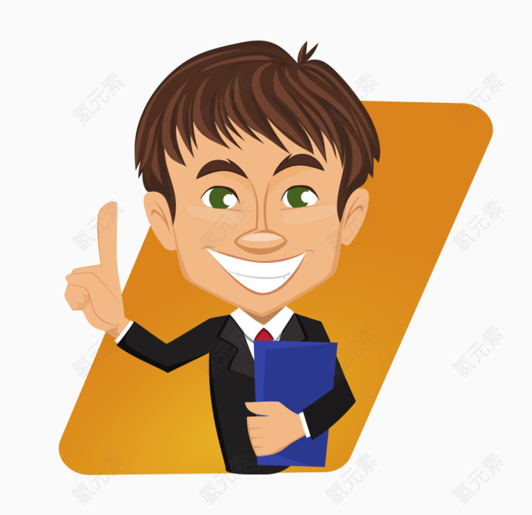 卡通手绘可爱商务男人拿笔记本
