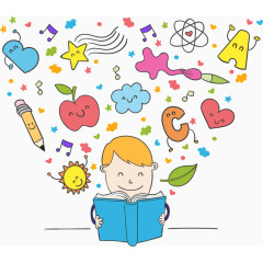 卡通读书男孩元素矢量图