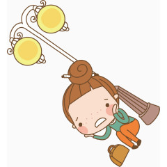 在路灯下蹲坐的卡通人物