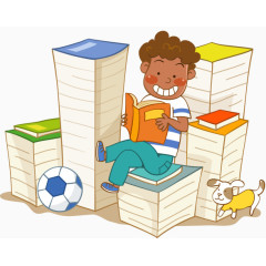 坐在书上的男孩