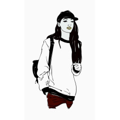 黑色手绘时尚女孩