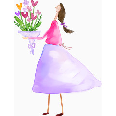 粉色捧花少女