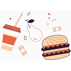 矢量快餐可乐汉堡梨子