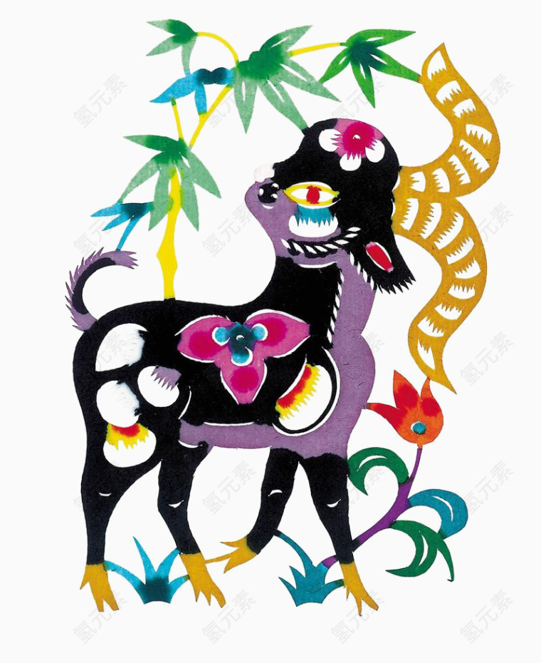 羊十二生肖剪纸复色剪纸