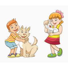 2个孩子和他们的宠物