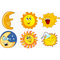 黄色可爱月亮和太阳