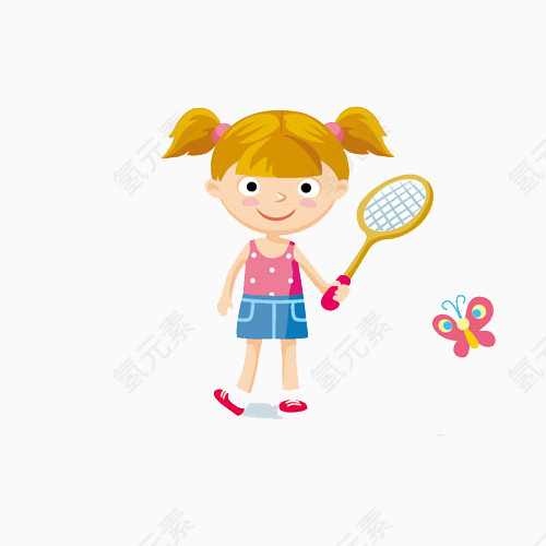 手绘羽毛球女孩