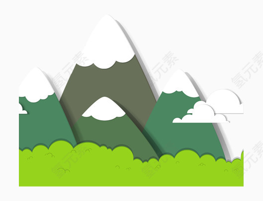 卡通山云树矢量图