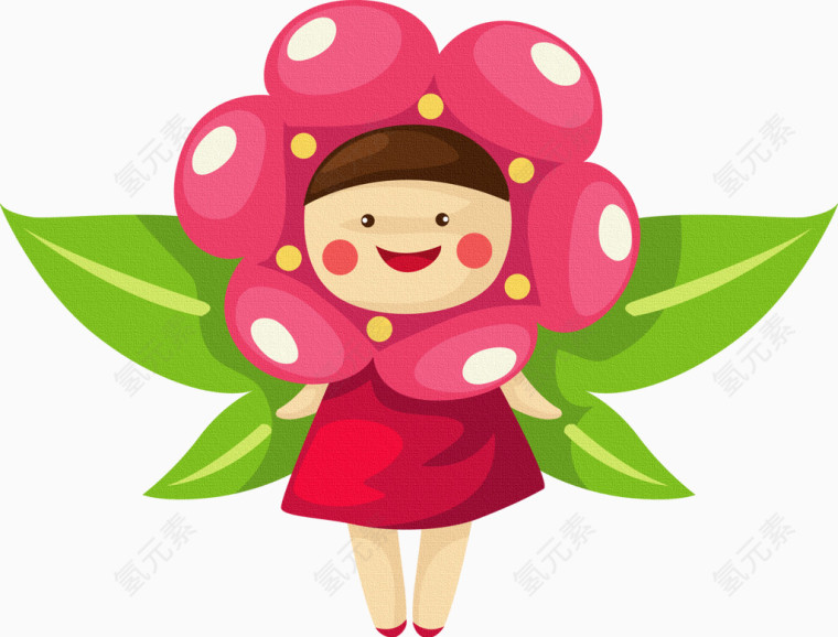 女孩花朵脸绿叶手绘