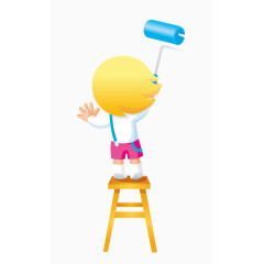 卡通手绘刷墙的小男孩