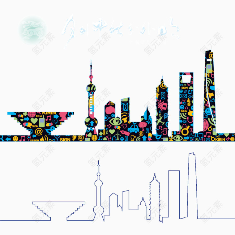 线描城市建筑