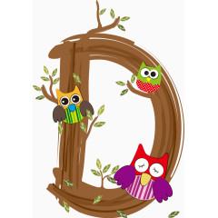 卡通猫头鹰英文字母D