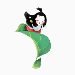 手绘荷叶美女元素