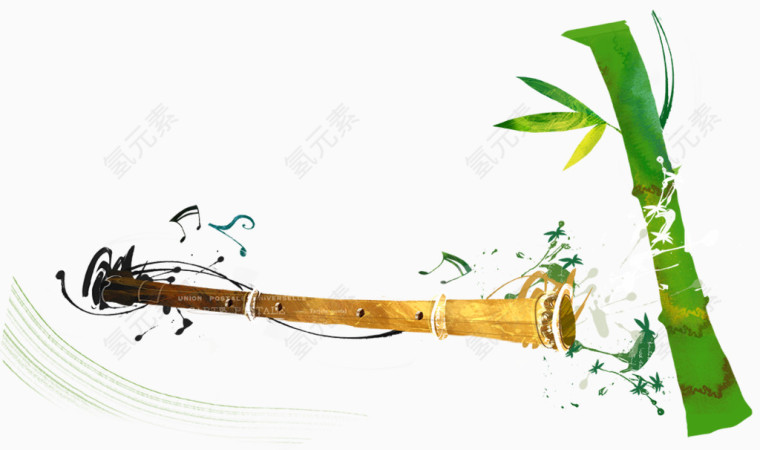 竹笛水墨插画