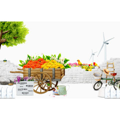 木质推车和自行车