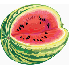 切了半块的西瓜卡通手绘装饰元素