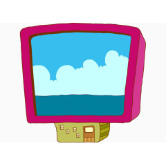 卡通手绘彩色房子上显示器