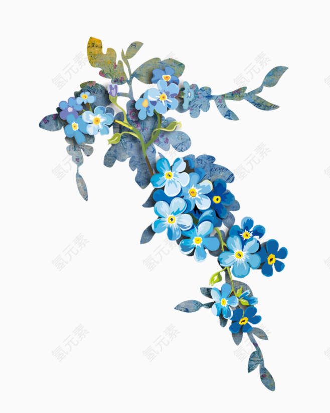手绘蓝色卡通花卉
