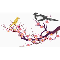 手绘风油画风水彩风梅花鸟儿