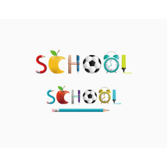 开学季手绘铅笔苹果尺子足球闹钟蜡笔