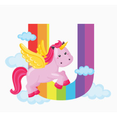 小马动物造型可爱字母U