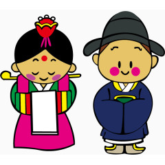卡通韩国新娘新郎矢量素材