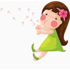 卡通吹蒲公英的小女孩