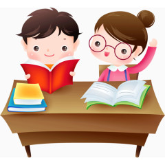在上课的同桌小男孩和小女孩可爱卡通 