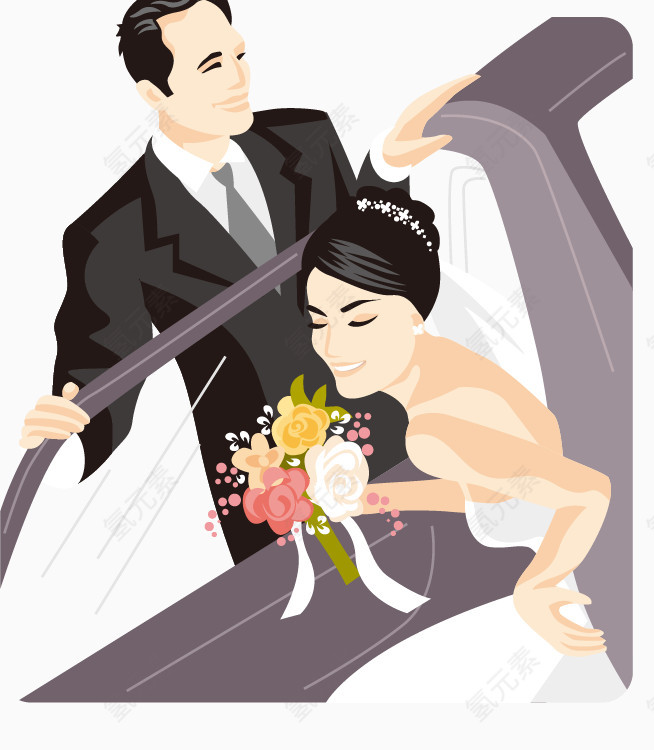 手绘男女婚纱照