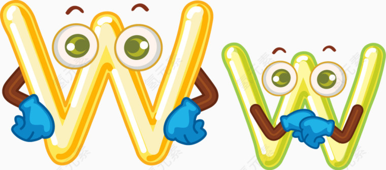 卡通拟人彩色字母Ww
