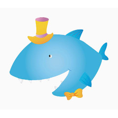 卡通手绘戴小礼帽的鲨鱼