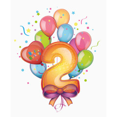 卡通手绘彩色气球数字2 