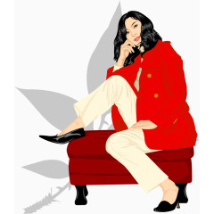 矢量手绘坐着的美女