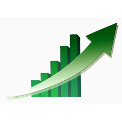 绿色上升箭头和柱形图图片