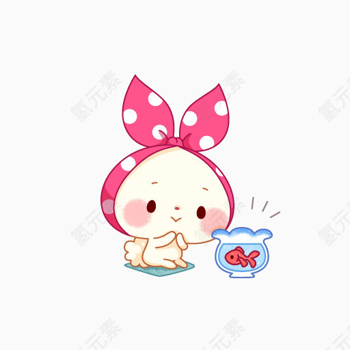 卡通头带粉色蝴蝶结的小兔子