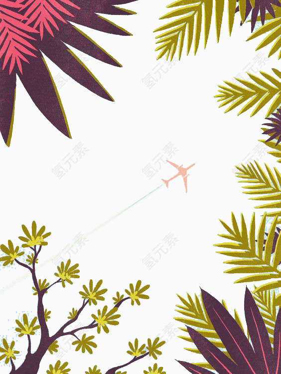 树叶中飞过的飞机