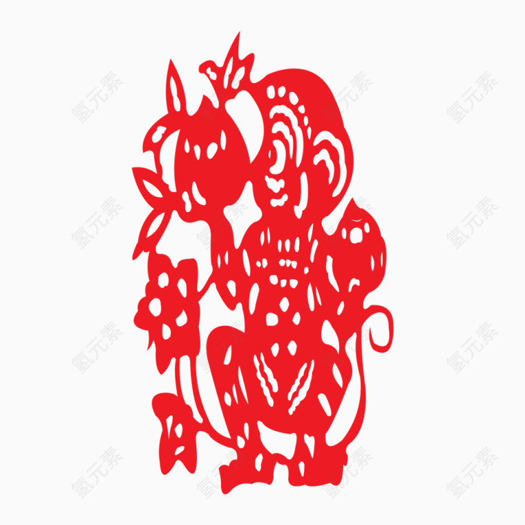 十二生肖剪纸猴子吃桃图片