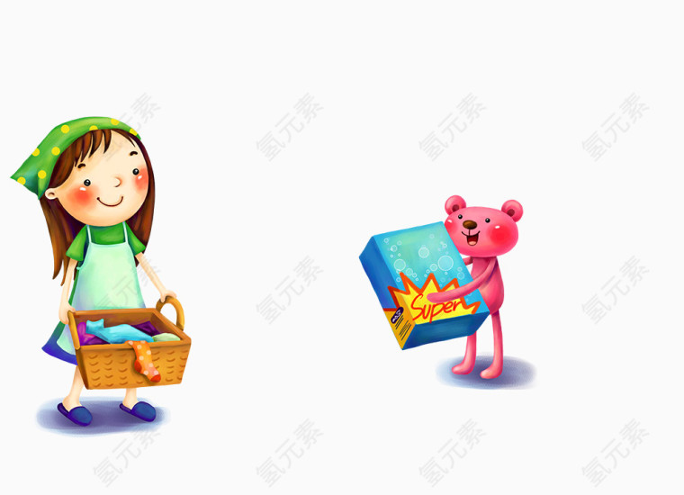 卡通插画女孩动物