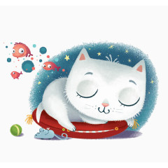 手绘猫咪安详睡觉