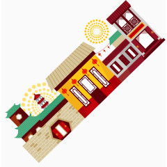 春节古建筑卡通场景 