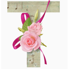 粉玫瑰粉蝴蝶结丝带装饰字母T