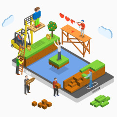 卡通创意3D手绘手机里玩游戏