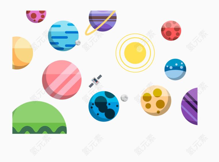 扁平化太空星球插画矢量