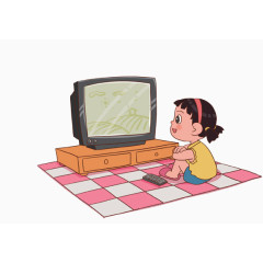 小女孩看电视