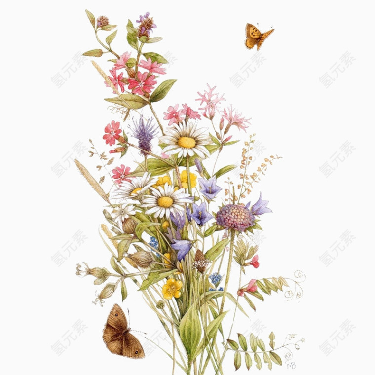 手绘水彩复古鲜花