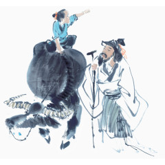 水墨风清明节牧童遥指杏花村PNG元素