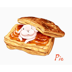 手绘夹肉馅饼和白兔子