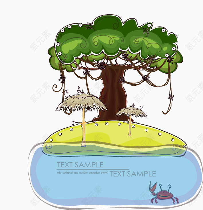 椰树大榕树海水边框标签栏