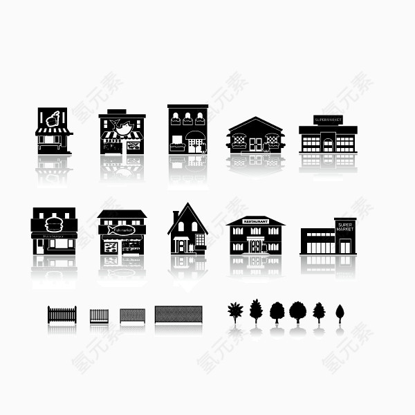 城市建筑 剪影 扁平化 黑色剪影